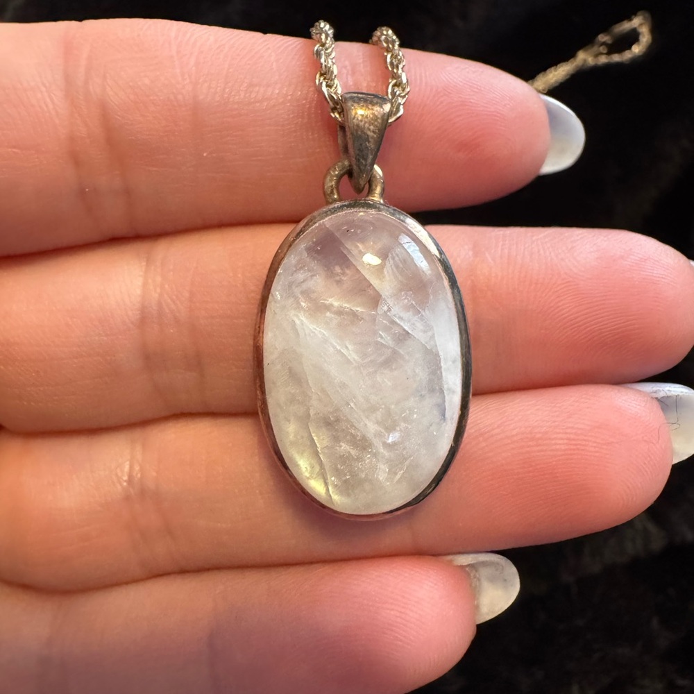 Elegant Silver and Rainbow Moonstone Pendant Necklace